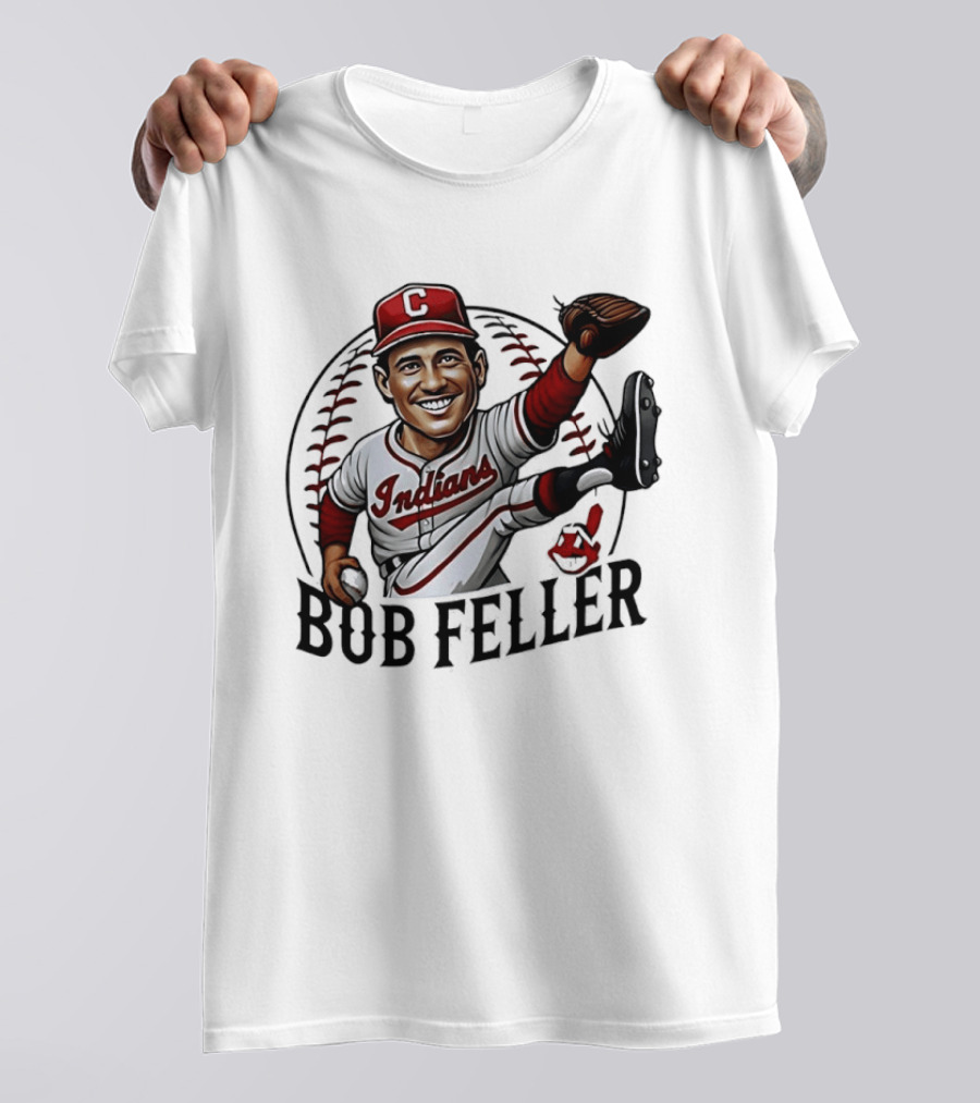 Bob Feller Cleveland Indians Baseball Pitcher Caricature T-Shirt