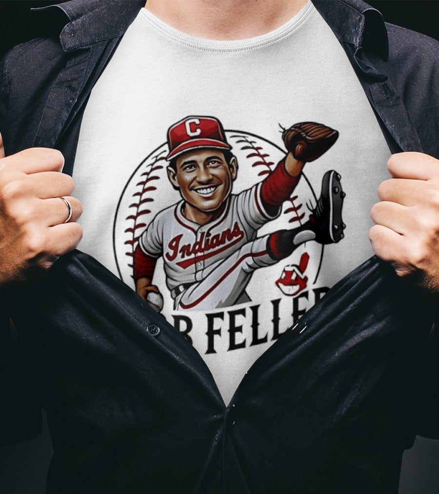 Bob Feller Cleveland Indians Baseball Pitcher Caricature T-Shirt