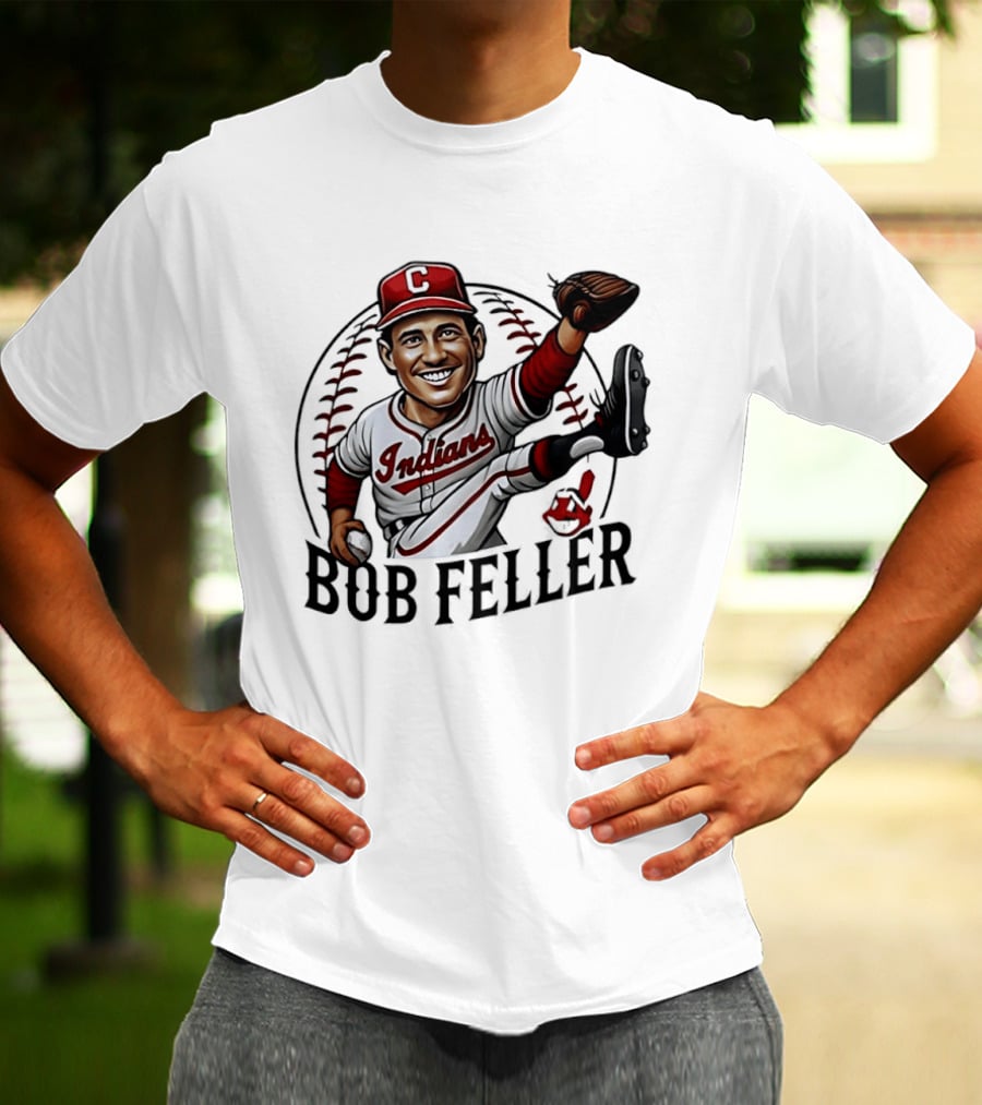 Bob Feller Cleveland Indians Baseball Pitcher Caricature T-Shirt