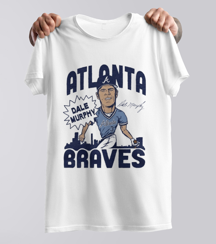 Atlanta Braves Dale Murphy Cartoon Autograph Skyline Baseball T-Shirt