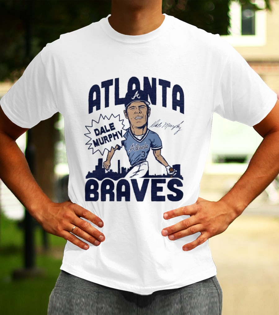 Atlanta Braves Dale Murphy Cartoon Autograph Skyline Baseball T-Shirt