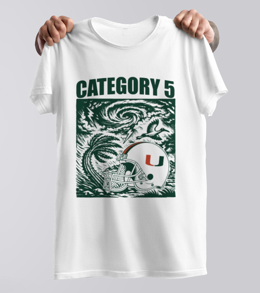 Miami Hurricanes Category 5 Helmet Storm Football T-Shirt