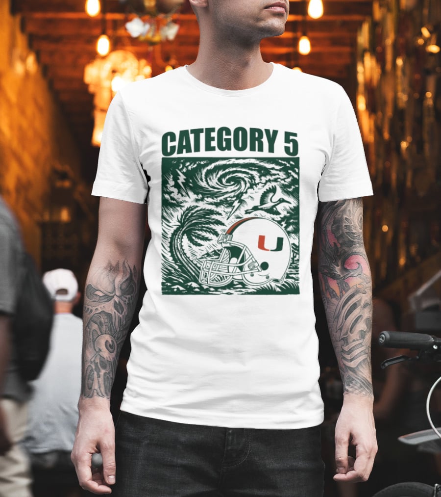 Miami Hurricanes Category 5 Helmet Storm Football T-Shirt