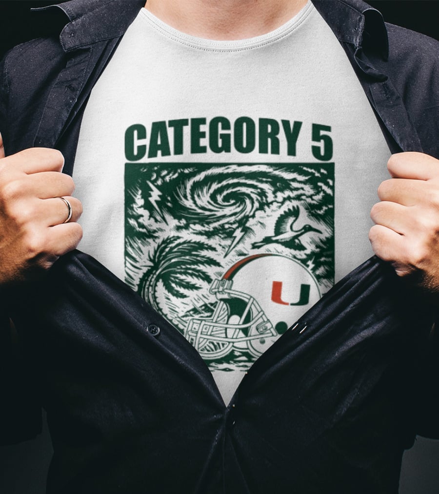 Miami Hurricanes Category 5 Helmet Storm Football T-Shirt