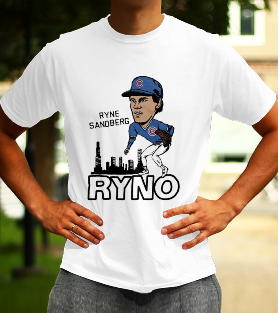 Ryne Sandberg Ryno Chicago Cubs Cartoon Skyline T-Shirt