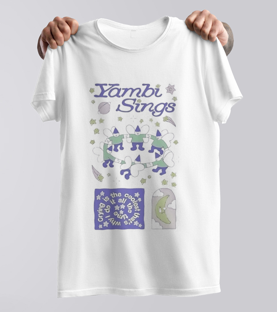Yambi Sings Crying Is The Coolest I Do It All The Time Moon And Stars Cats T-Shirt