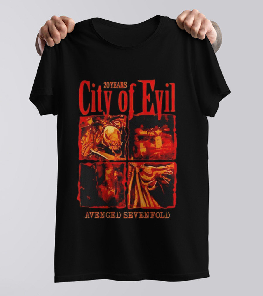 Avenged Sevenfold City Of Evil 20th Anniversary Skeleton And Dragon T-Shirt