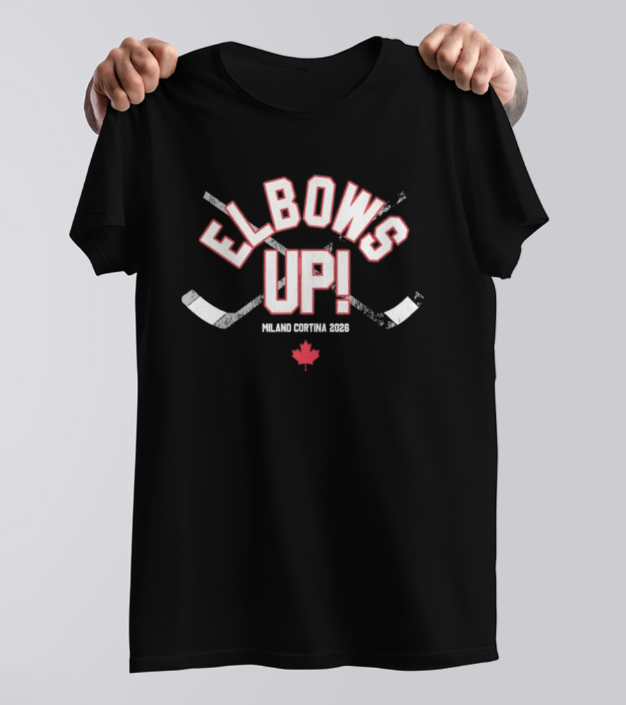 Elbows Up Hockey Canada Maple Leaf Milano Cortina 2026 T-Shirt