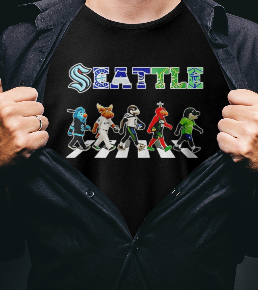 Seattle Mariners Kraken Seahawks SuperSonics Sounders FC Mascot Walk T-Shirt