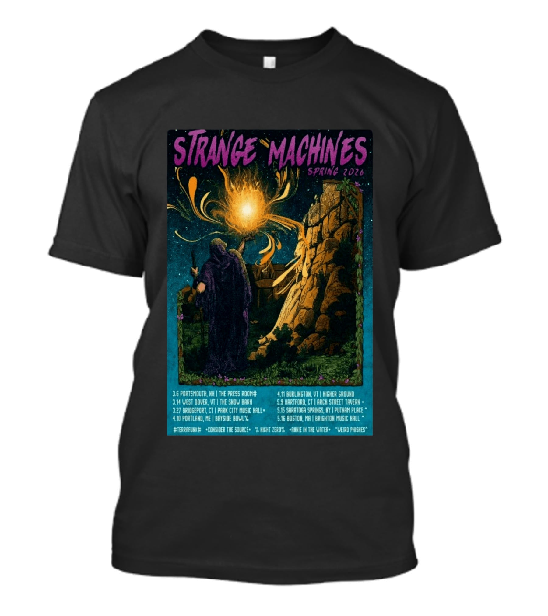 Strange Machines Spring 2026 Tour With Consider The Source Weird Phishes And Annie In The Water Featuring Portland Bridgeport And Boston Venues T-Shirt