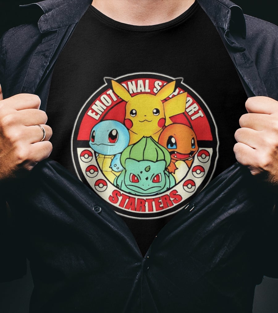 Emotional Support Starters Pikachu Squirtle Charmander Bulbasaur T-Shirt
