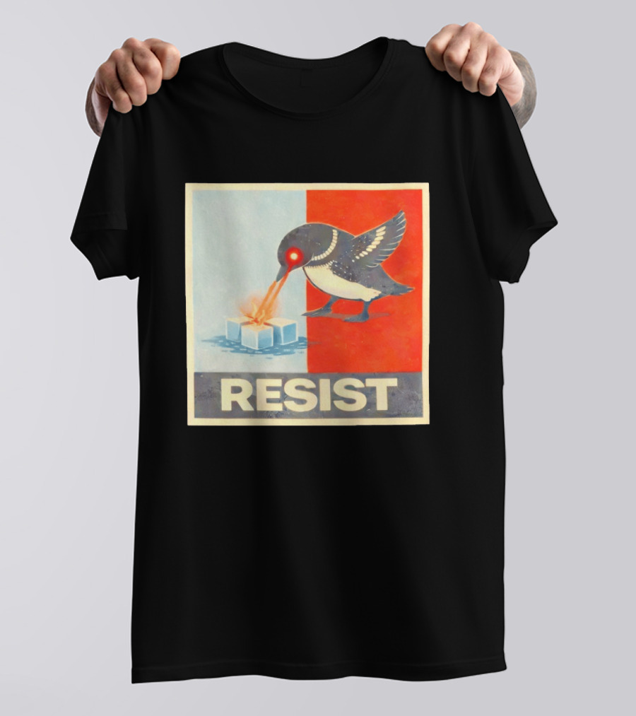 Resist Penguin Melting Ice Laser Eyes Red Blue Split T-Shirt