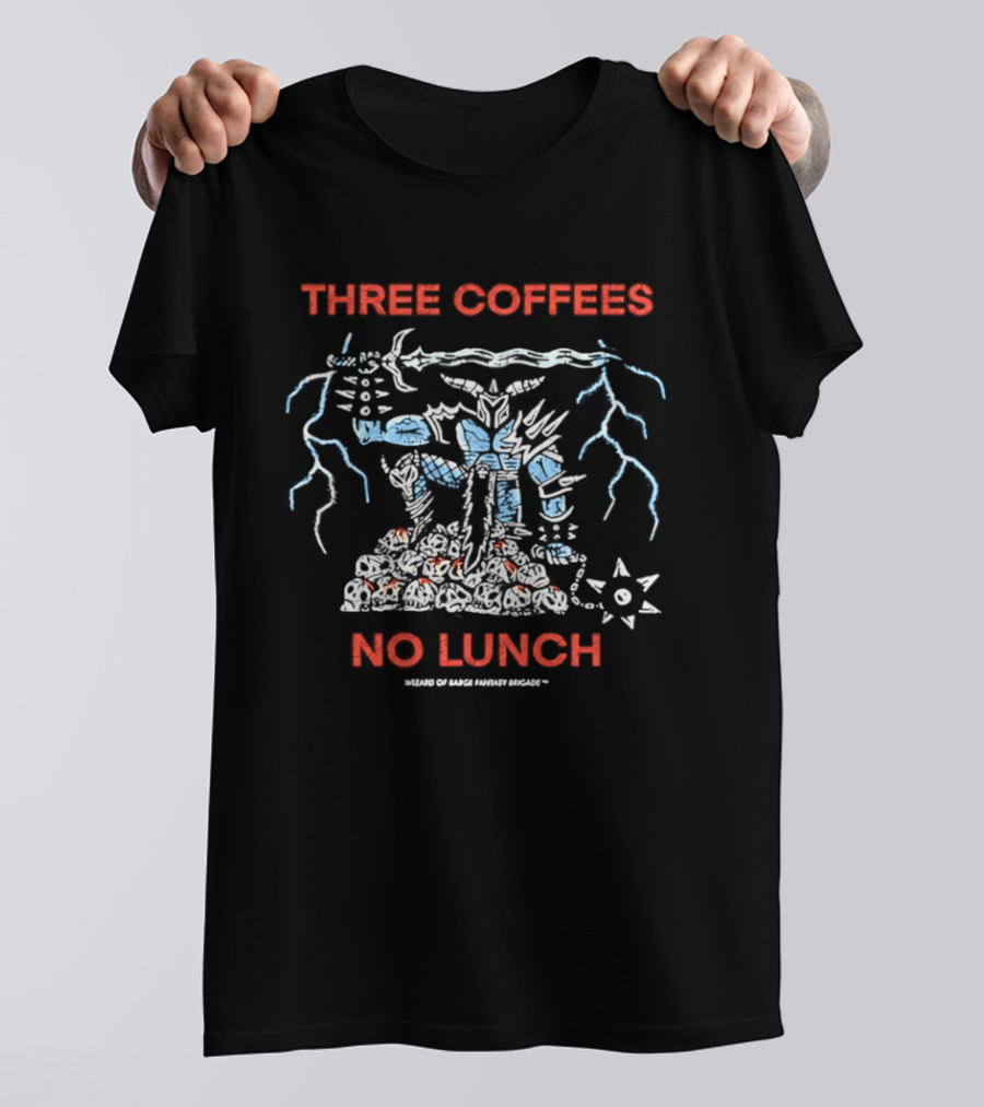 Three Coffees No Lunch Robot Lightning Starburst T-Shirt