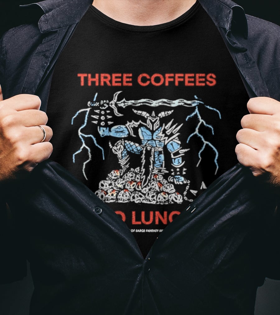 Three Coffees No Lunch Robot Lightning Starburst T-Shirt