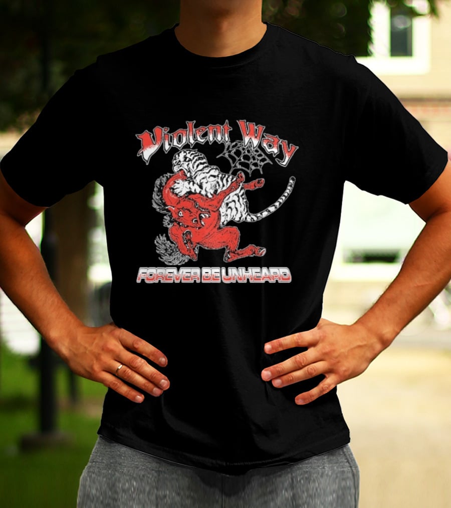 Violent Way Forever Be Unheard Tiger Red Devil Wrestling Tiger Spiderweb T-Shirt