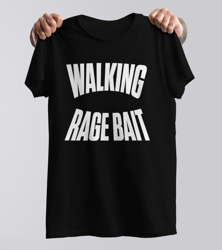 Walking Rage Bait Typography Bold White T-Shirt
