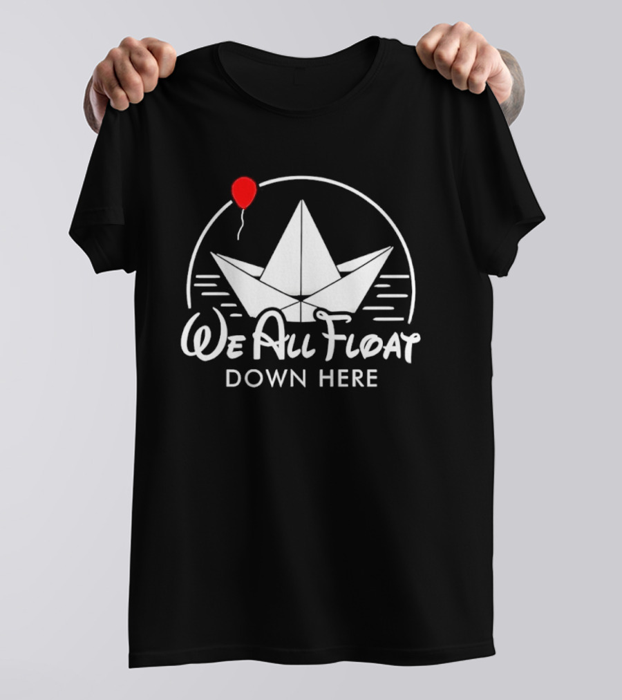 We All Float Down Here Red Balloon Paper Boat T-Shirt