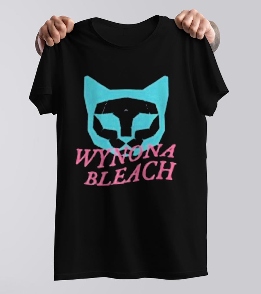 Wynona Bleach Blue Cat Face Pink T-Shirt