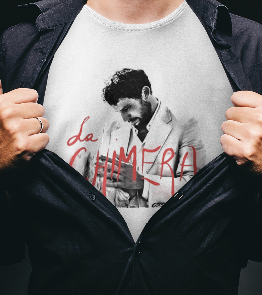 La Chimera Film Red Neon Style Text Over Mysterious Figure T-Shirt