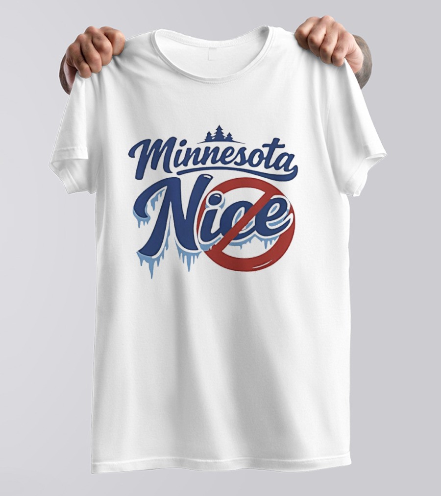 Minnesota Nice Anti Ice Dripping Text Red Circle Blue Letters T-Shirt