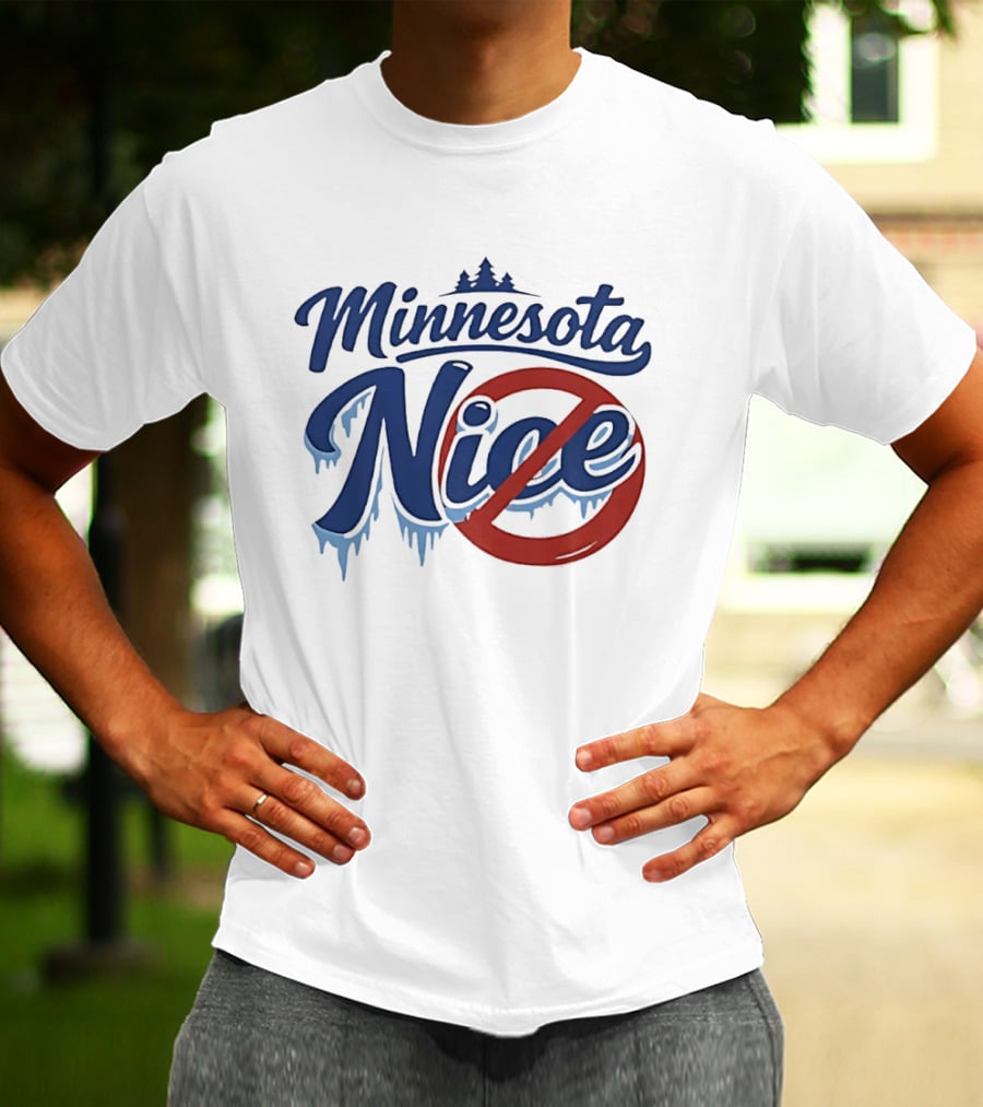 Minnesota Nice Anti Ice Dripping Text Red Circle Blue Letters T-Shirt