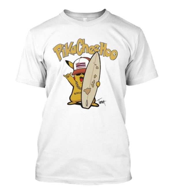 PikaCheeHoo Pikachu Surfboard Tumua Hawaii Flag Hat T-Shirt