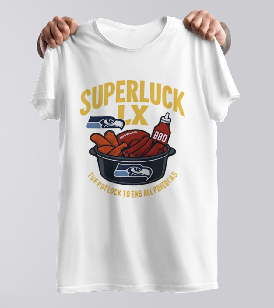 SuperLuck LX Seattle Seahawks Potluck BBQ Football T-Shirt