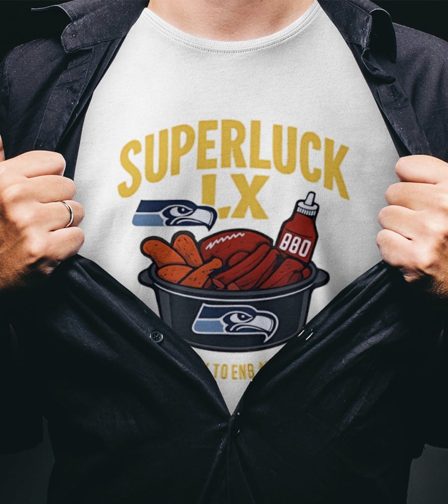 SuperLuck LX Seattle Seahawks Potluck BBQ Football T-Shirt