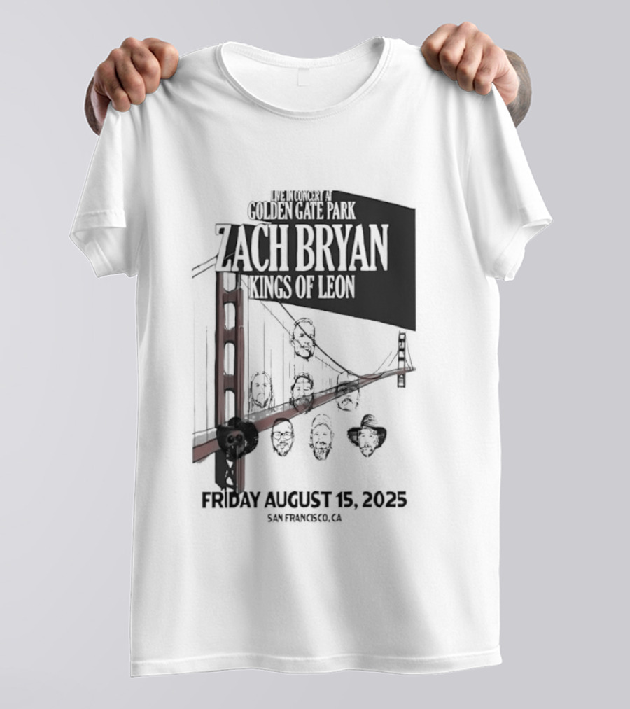 Zach Bryan Kings Of Leon Golden Gate Park San Francisco August 15 2025 Tour T-Shirt