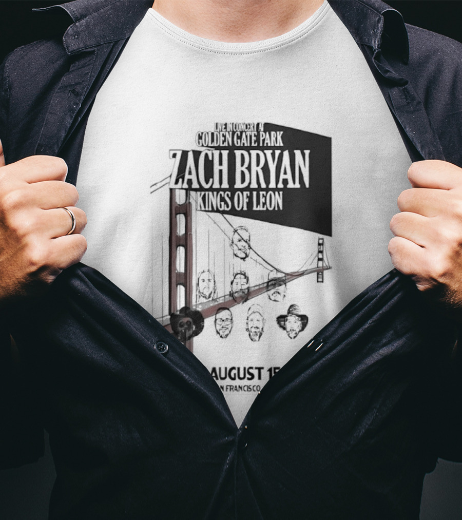 Zach Bryan Kings Of Leon Golden Gate Park San Francisco August 15 2025 Tour T-Shirt