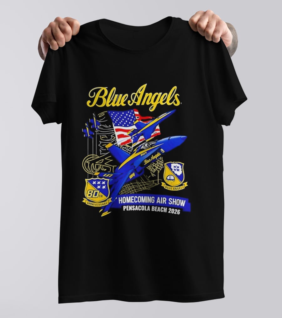 Blue Angels Homecoming Air Show Pensacola Beach 2026 American Flag Jet Aviation T-Shirt