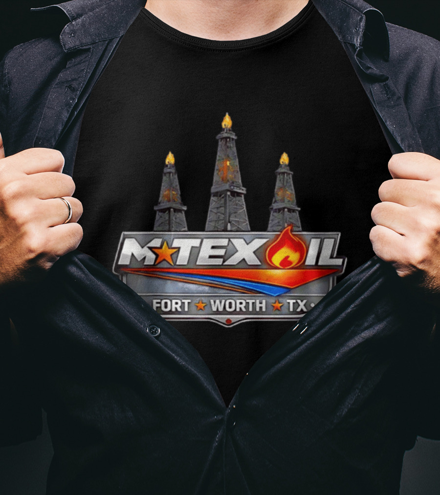 Mtex Oil Fort Worth TX Three Burning Oil Derricks T-Shirt