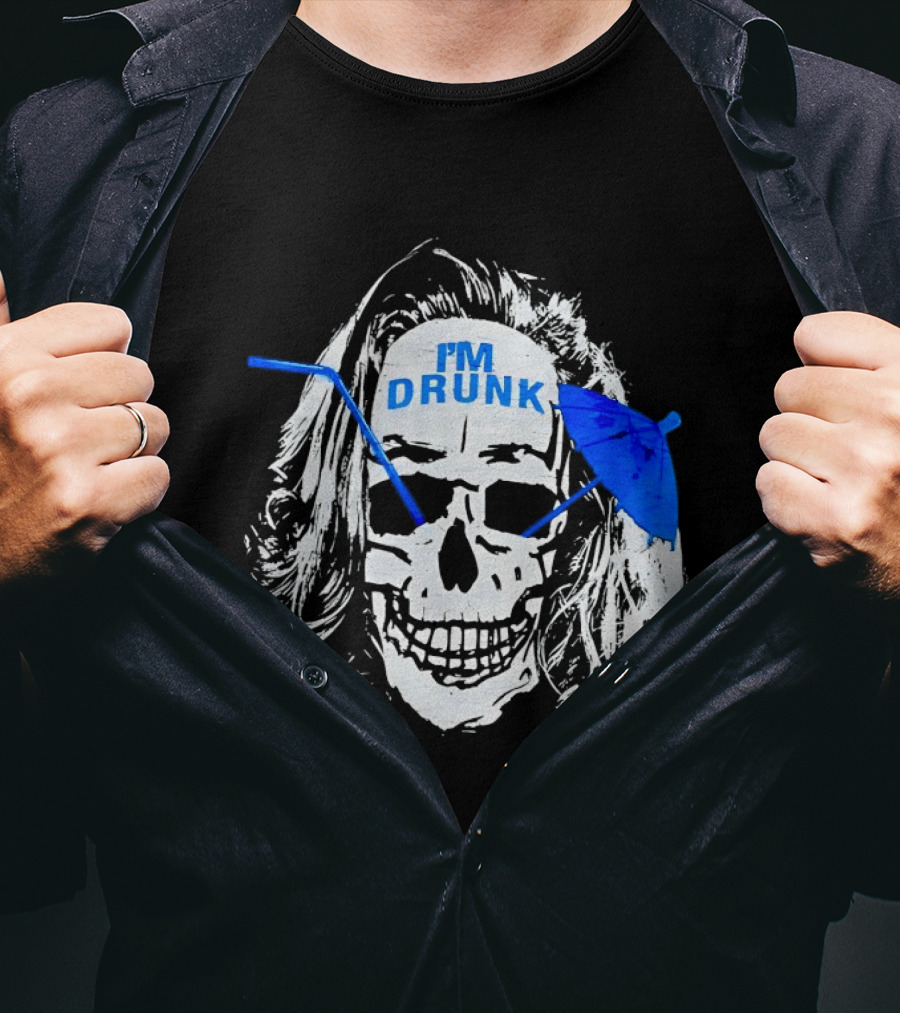 Skull I'm Drunk Brannigan Blue Straw Umbrella T-Shirt