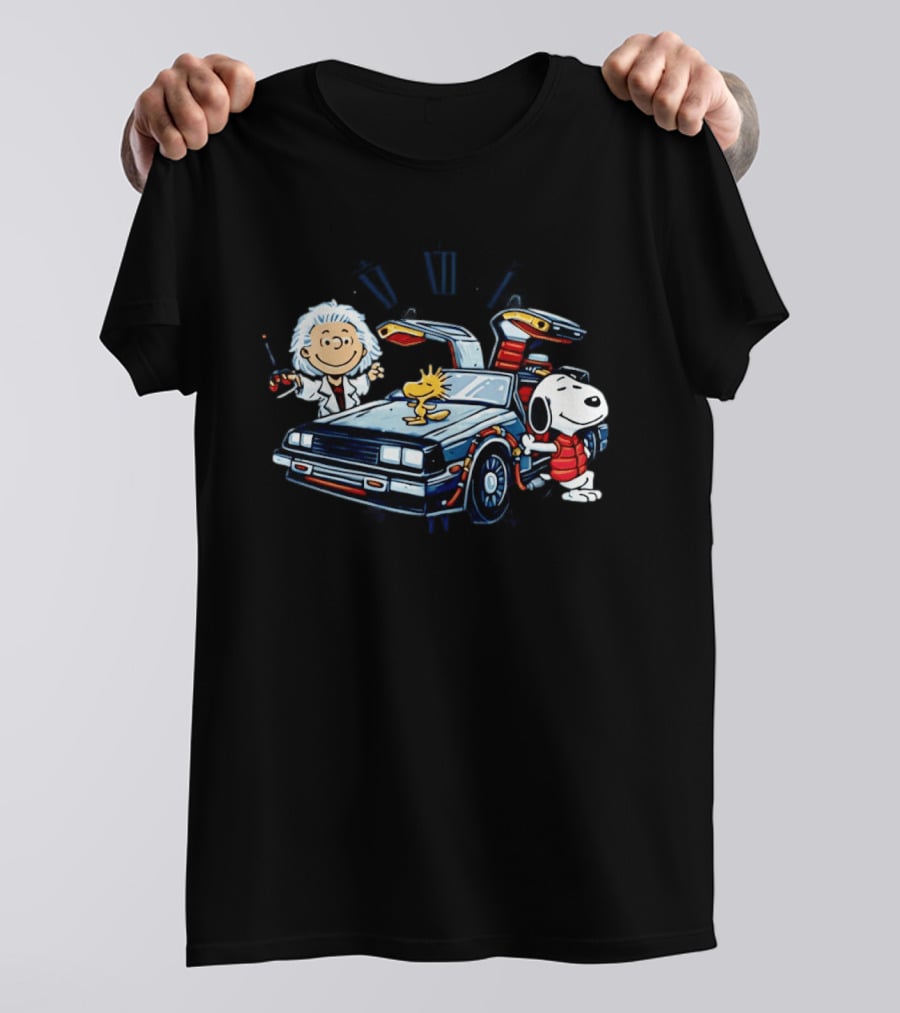 Snoopy Woodstock Back To The Future DeLorean T-Shirt