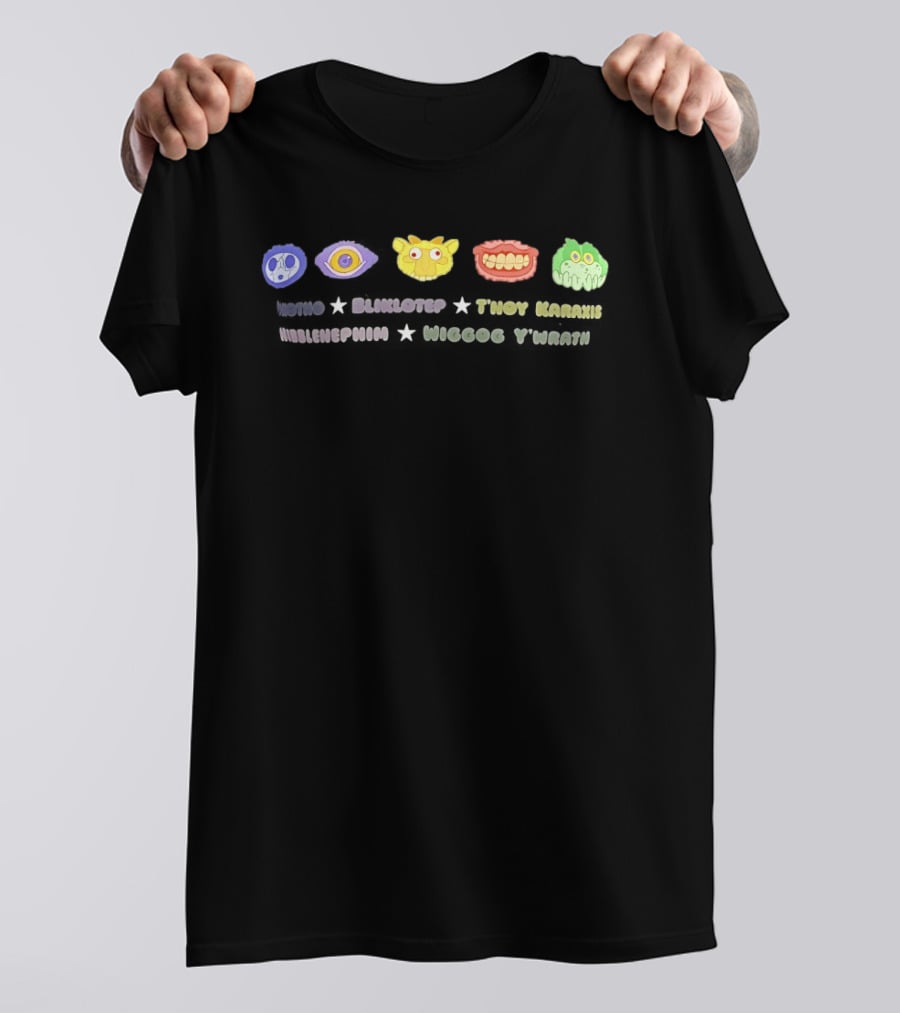 Wotno Bliklotep Τ'νου Karaxis Nibblenephim Wiggog Y'wrath Monster Faces T-Shirt