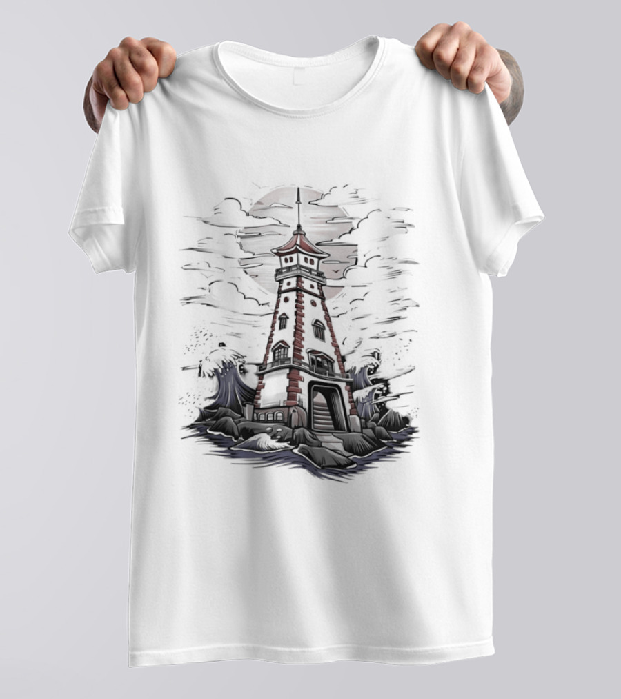Lighthouse Under Full Moon With Dark Clouds T-Shirt