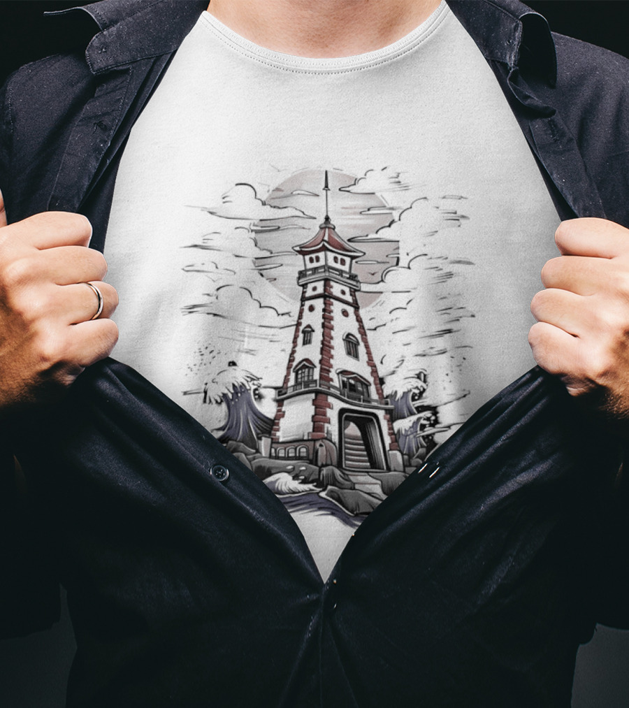 Lighthouse Under Full Moon With Dark Clouds T-Shirt