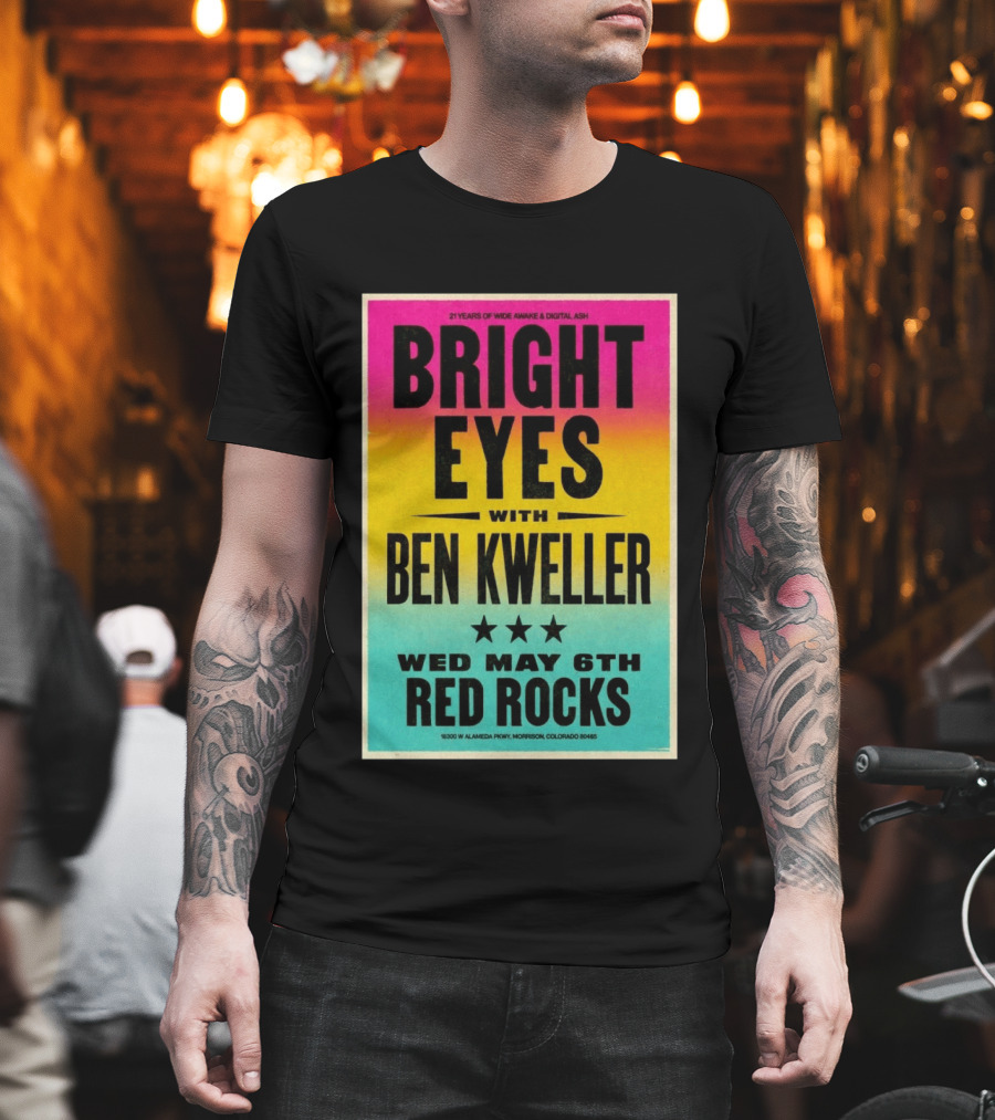Bright Eyes Ben Kweller Red Rocks May 6 Morrison CO 21 Years Of Wide Awake Digital Ash T-Shirt
