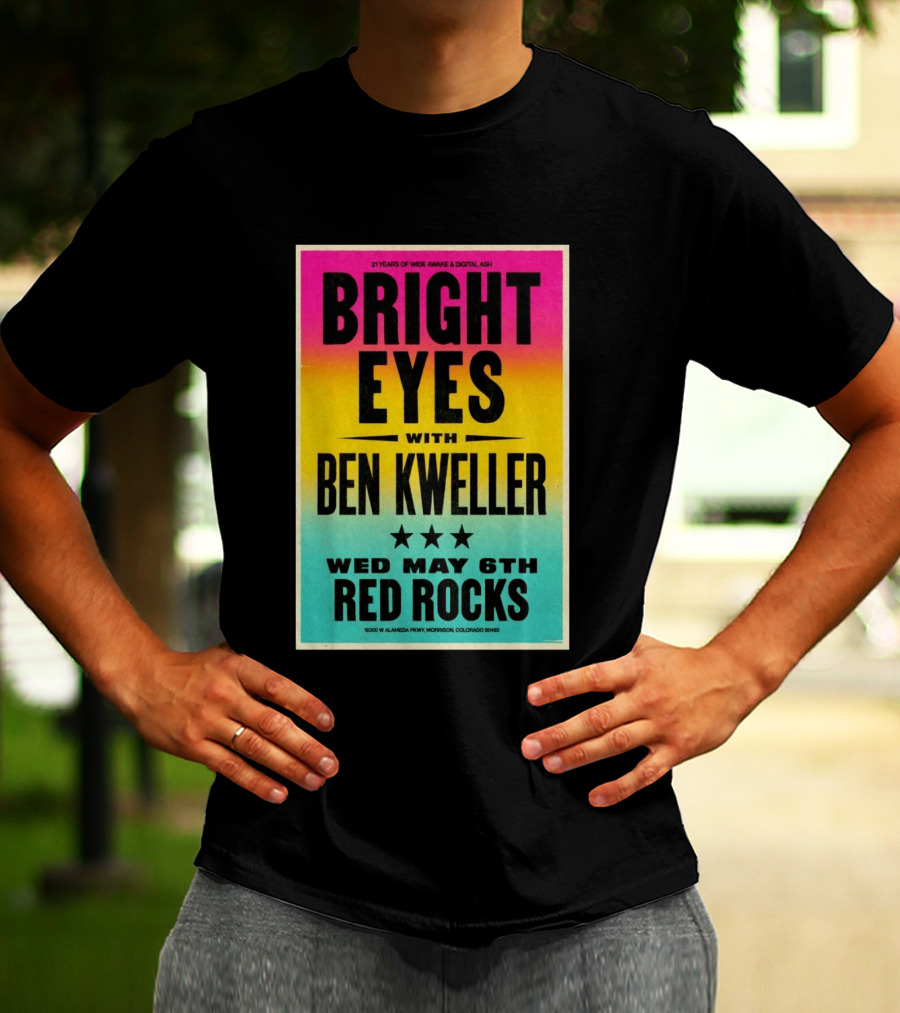 Bright Eyes Ben Kweller Red Rocks May 6 Morrison CO 21 Years Of Wide Awake Digital Ash T-Shirt
