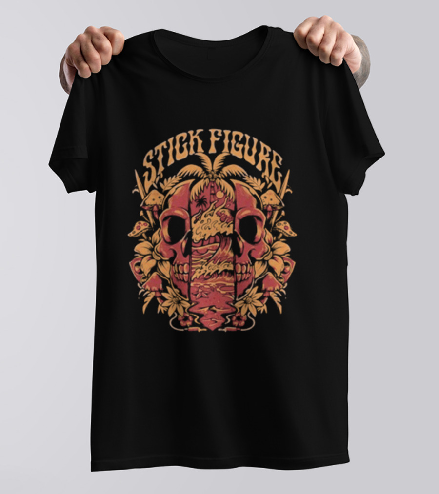 Stick Figure Lucid Coast Skull Palm Tree Fusion T-Shirt