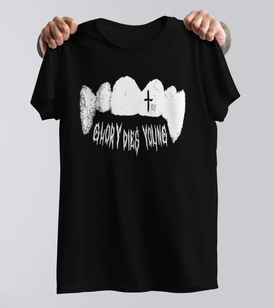 YDG Fang Glory Dies Young Teeth Graphic Cross T-Shirt