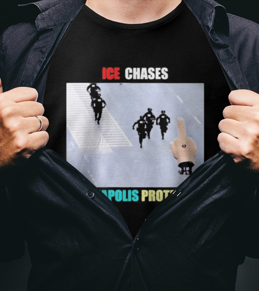 ICE Chases Minneapolis Protestor Middle Finger Gesture T-Shirt