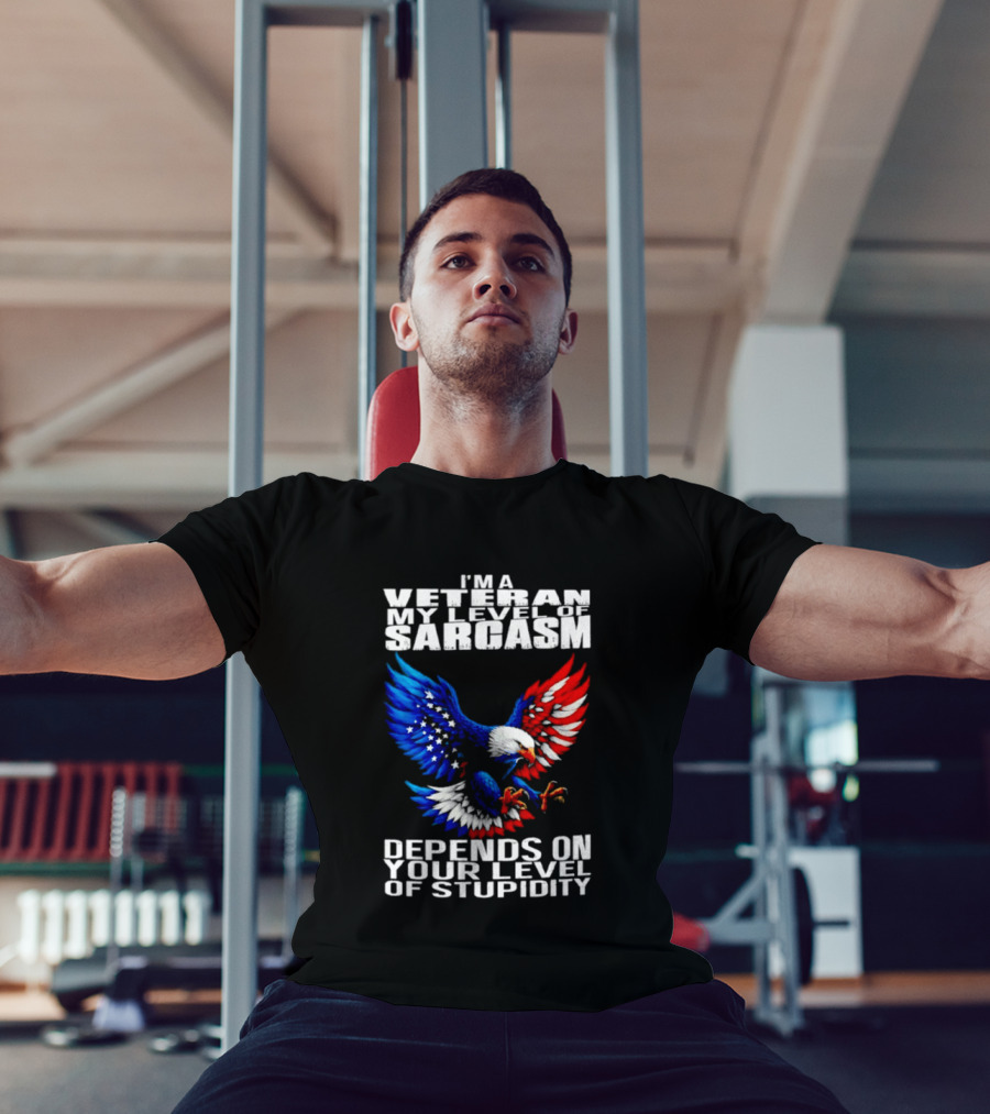 I'm A Veteran My Level Of Sarcasm Depends On Your Level Of Stupidity Patriotic Eagle T-Shirt