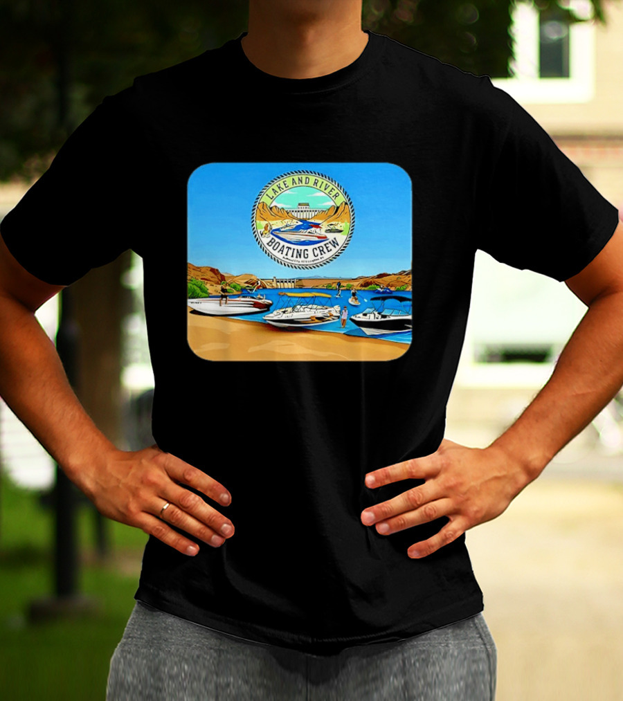 Lake And River Boating Crew With Boats Jet Ski E Foil Adventure Scene T-Shirt