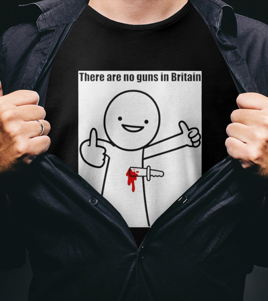 There Are No Guns In Britain Cartoon Knife Joke T-Shirt