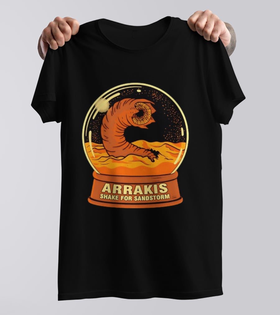 Arrakis Shake For Sandstorm Snow Globe Iconic Sandworm And Desert Scene T-Shirt