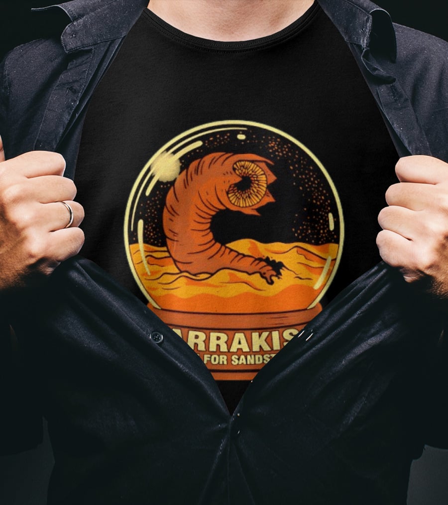 Arrakis Shake For Sandstorm Snow Globe Iconic Sandworm And Desert Scene T-Shirt