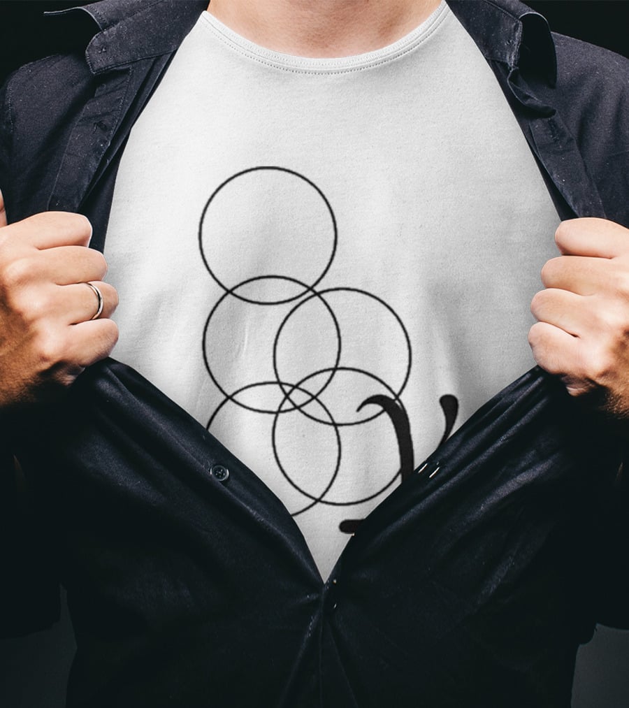 By Storm White Interlocking Rings Symbol With Stylized V T-Shirt