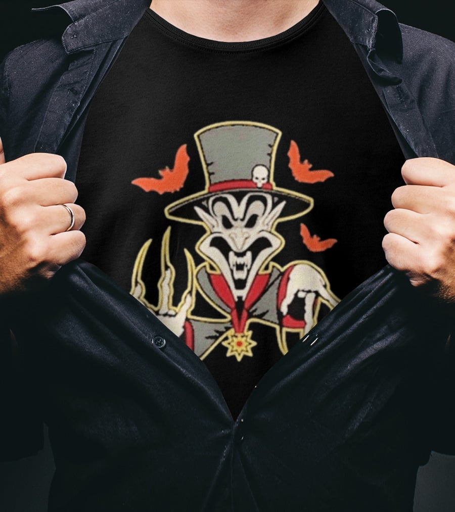 Insane Clown Posse Ringmaster Clown Top Hat Skeleton Bat Claws T-Shirt