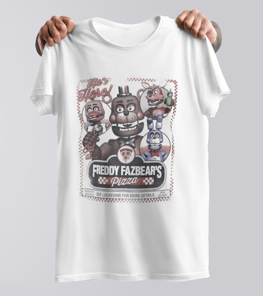 Five Nights At Freddy's He's Here Freddy Fazbear's Pizza Party T-Shirt